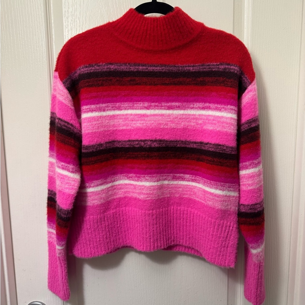 Nine West Red and Pink Striped Turtleneck Sweater